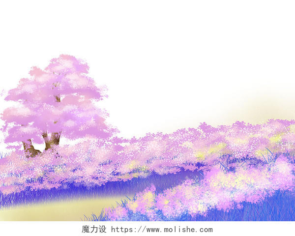 紫色手绘卡通浪漫唯美薰衣草花园风景元素PNG素材